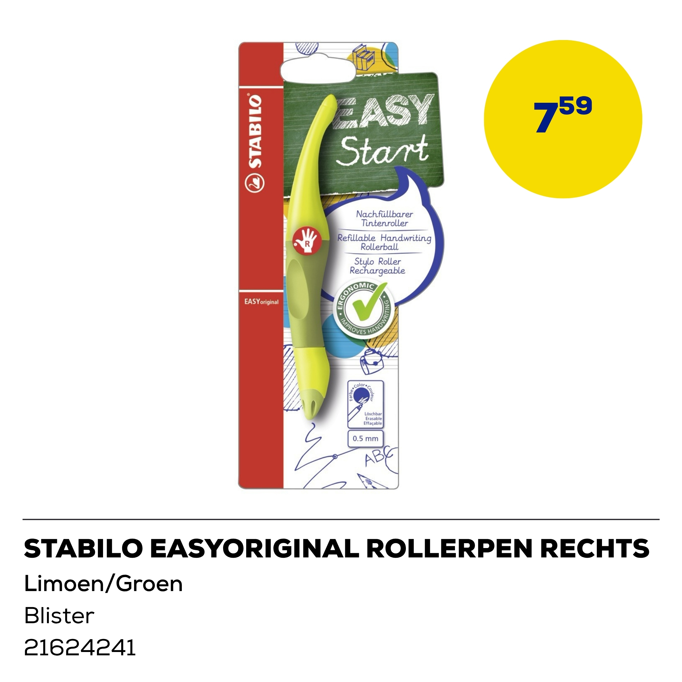 STABILO EasyOriginal Rollerpen Rechts Limoen/Groen - Blister